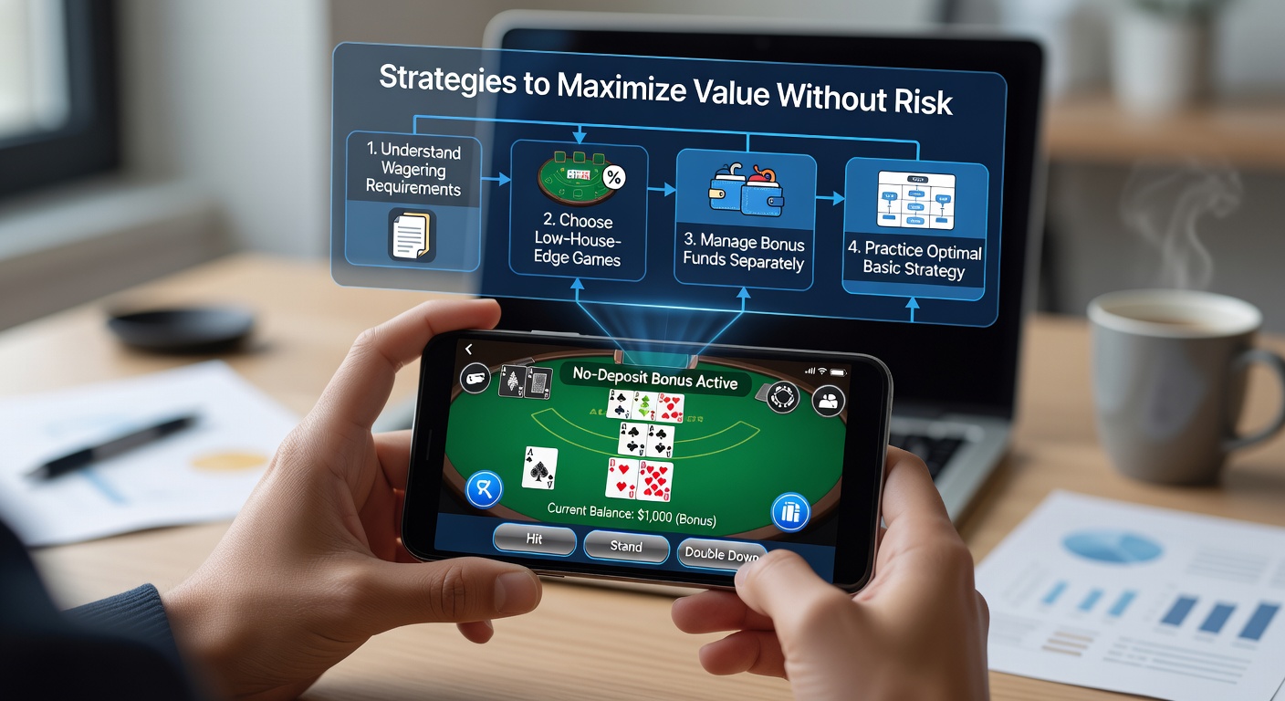 Smartphone displaying a mobile blackjack table with a prominent no-deposit bonus notification, highlighting free chips ready for play