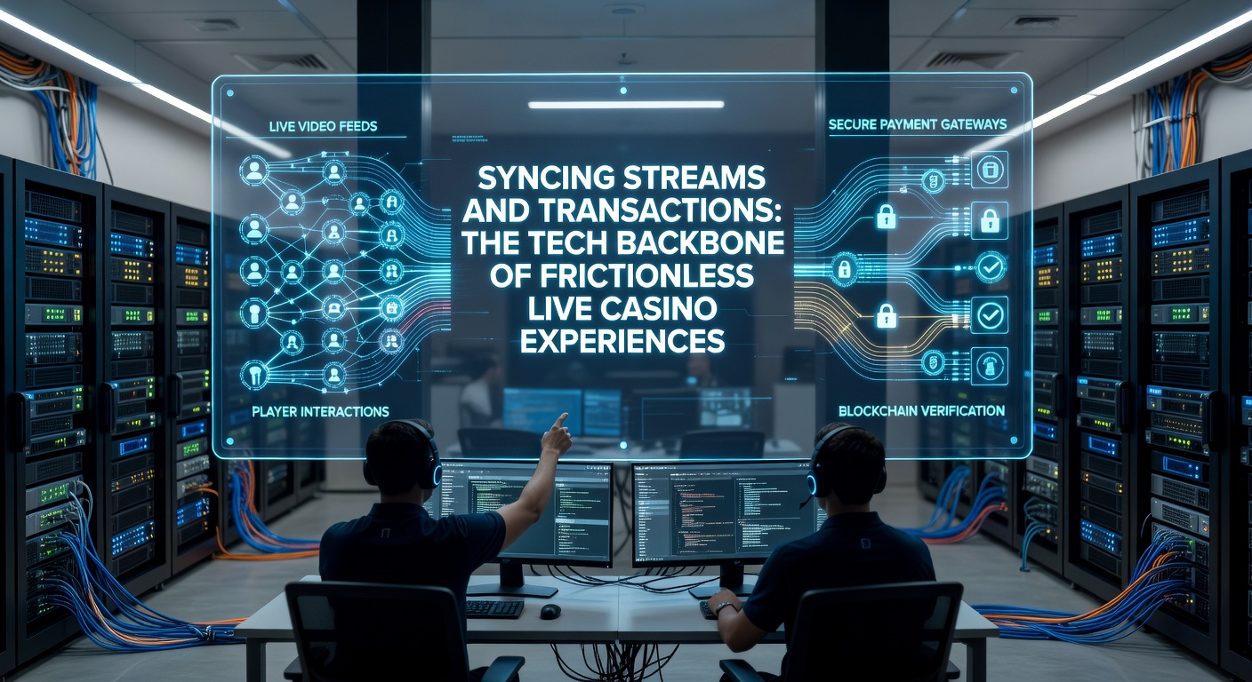 Infographic depicting low-latency syncing between video streams and blockchain transaction confirmations in a live casino environment