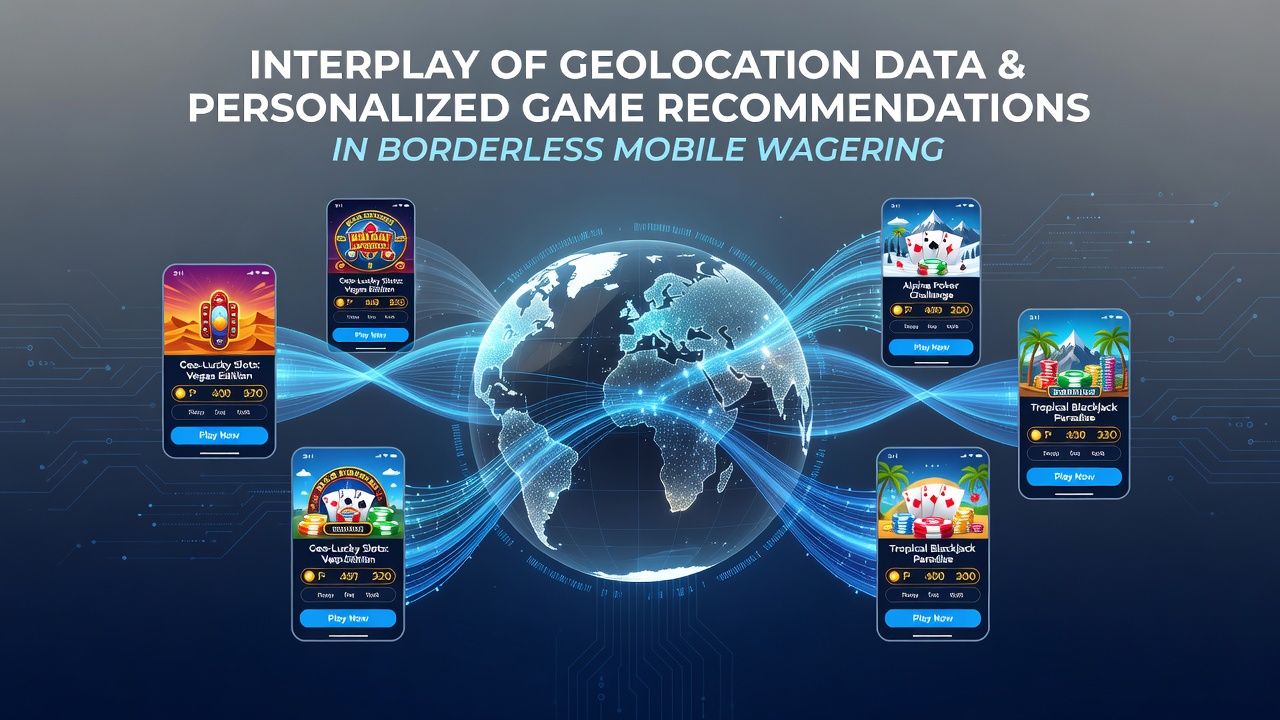 Data visualization showing geolocation signals merging with player preference graphs in a wagering app dashboard